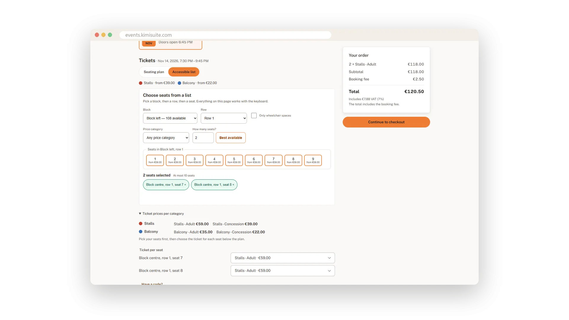 Seat selection as an accessible list