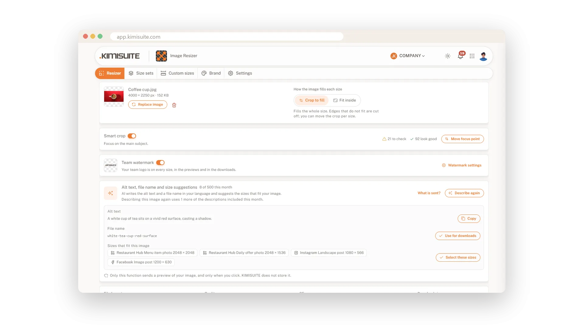 Screenshot: AI alt text and file names for your images