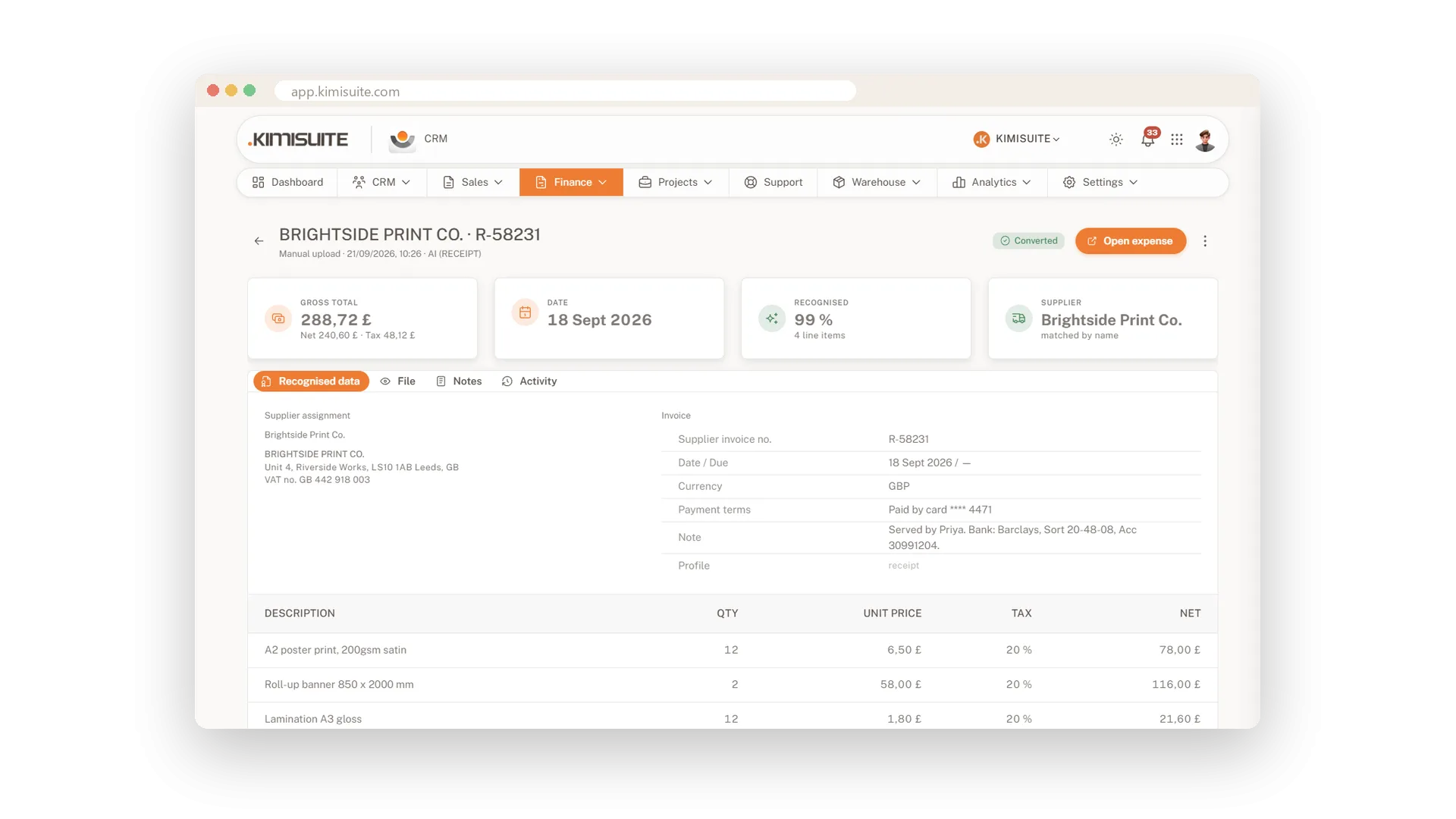 Screenshot: A document inbox that reads receipts