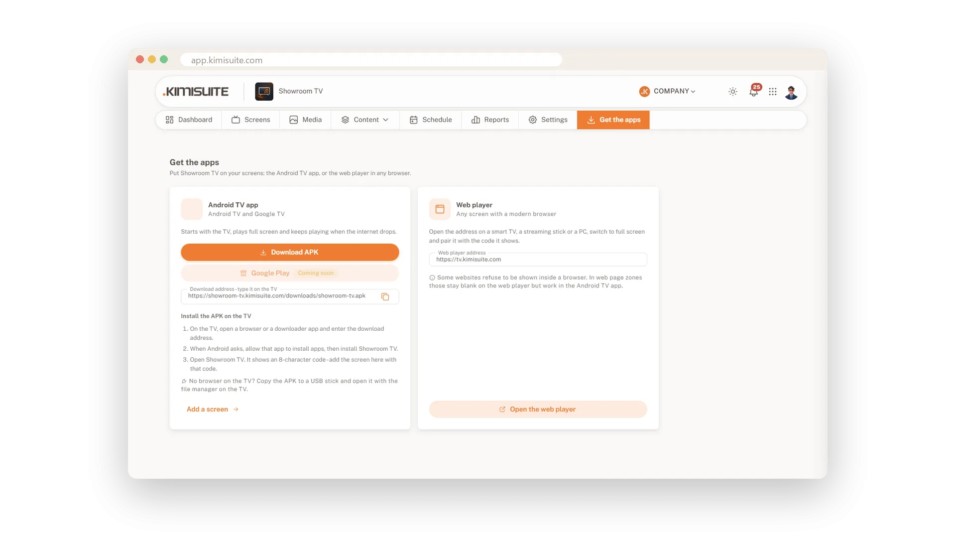 De Showroom TV-app voor Android TV