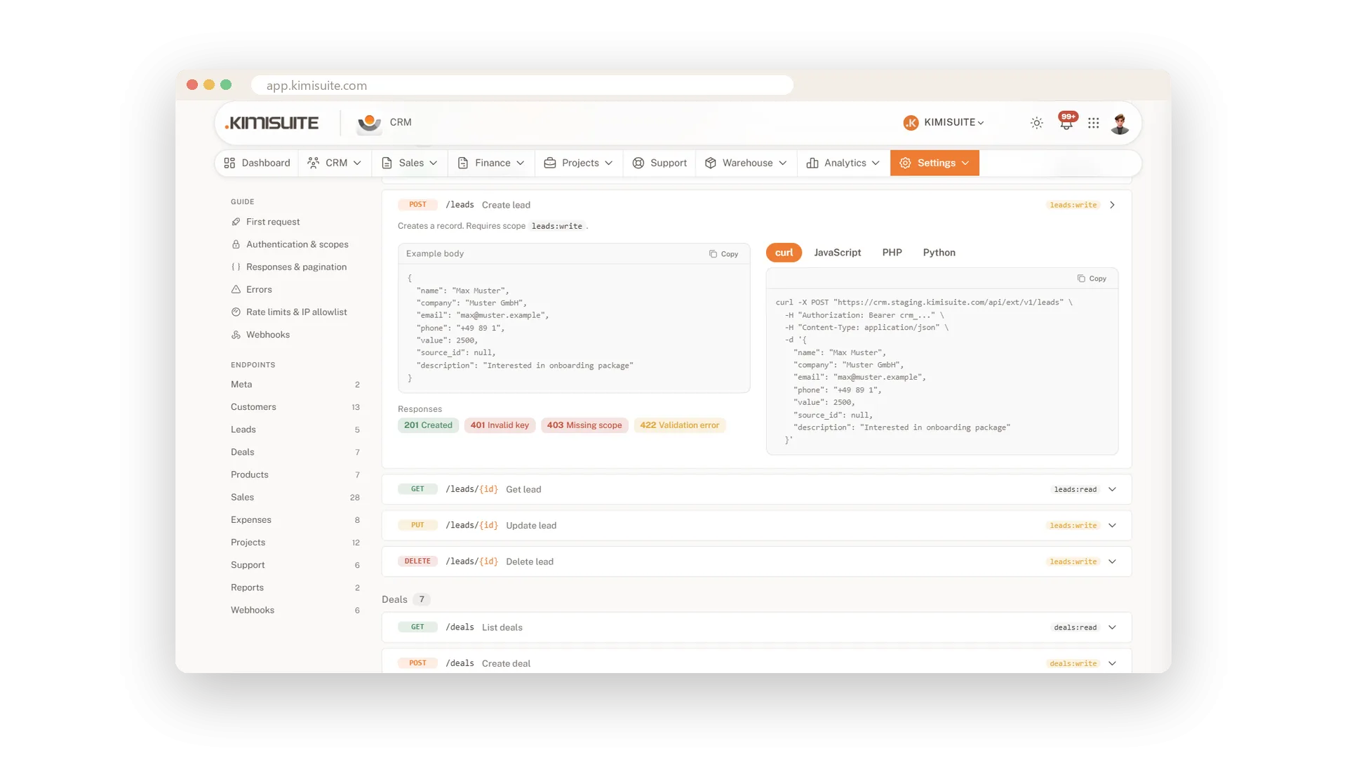 Documentation with examples to copy