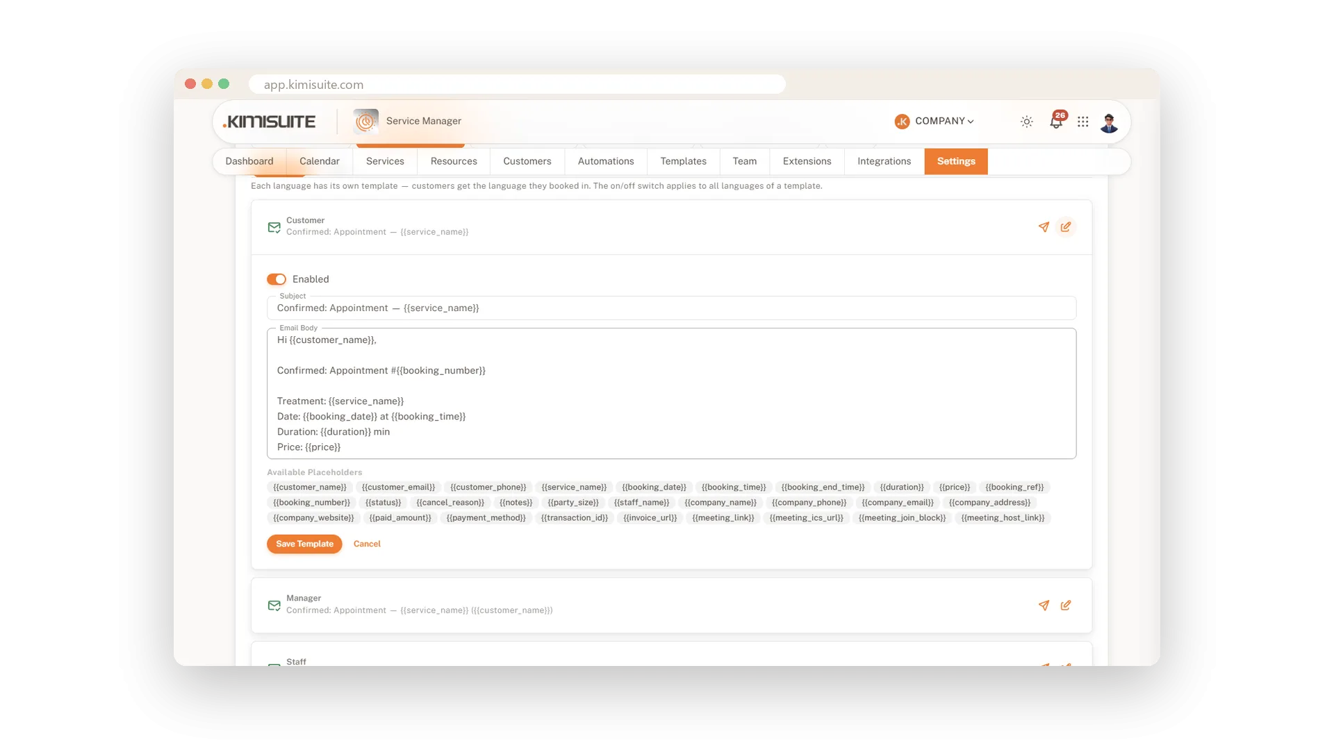 Captura de pantalla: Correos electrónicos con tus propias palabras