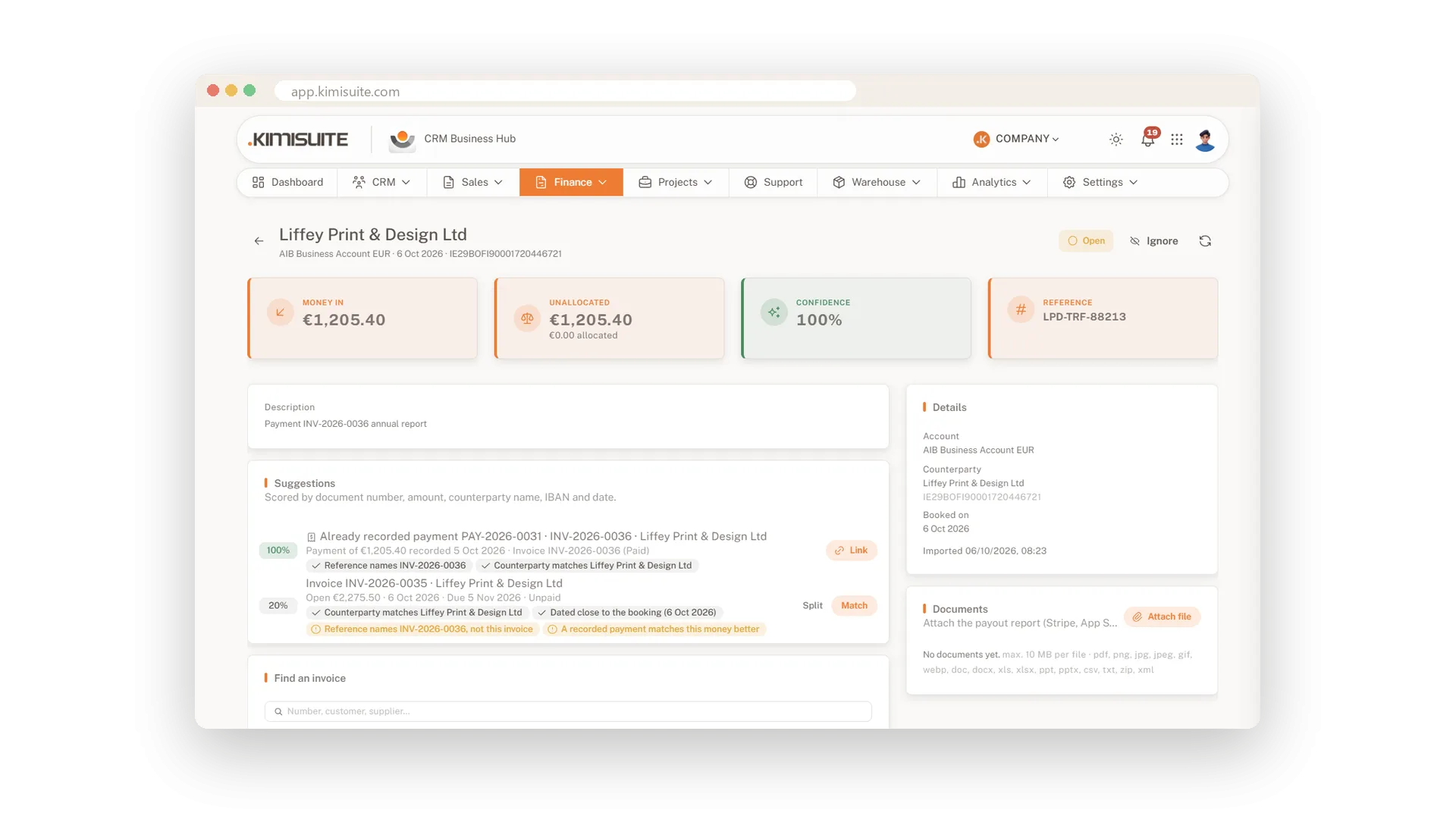 Bank statements matched in one click