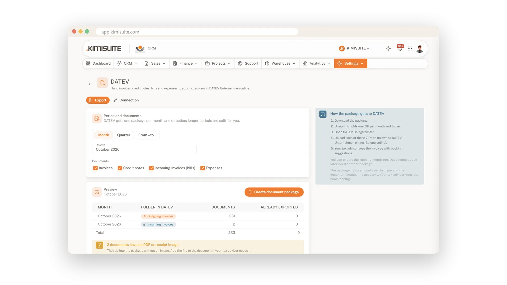 A DATEV package for your tax adviser