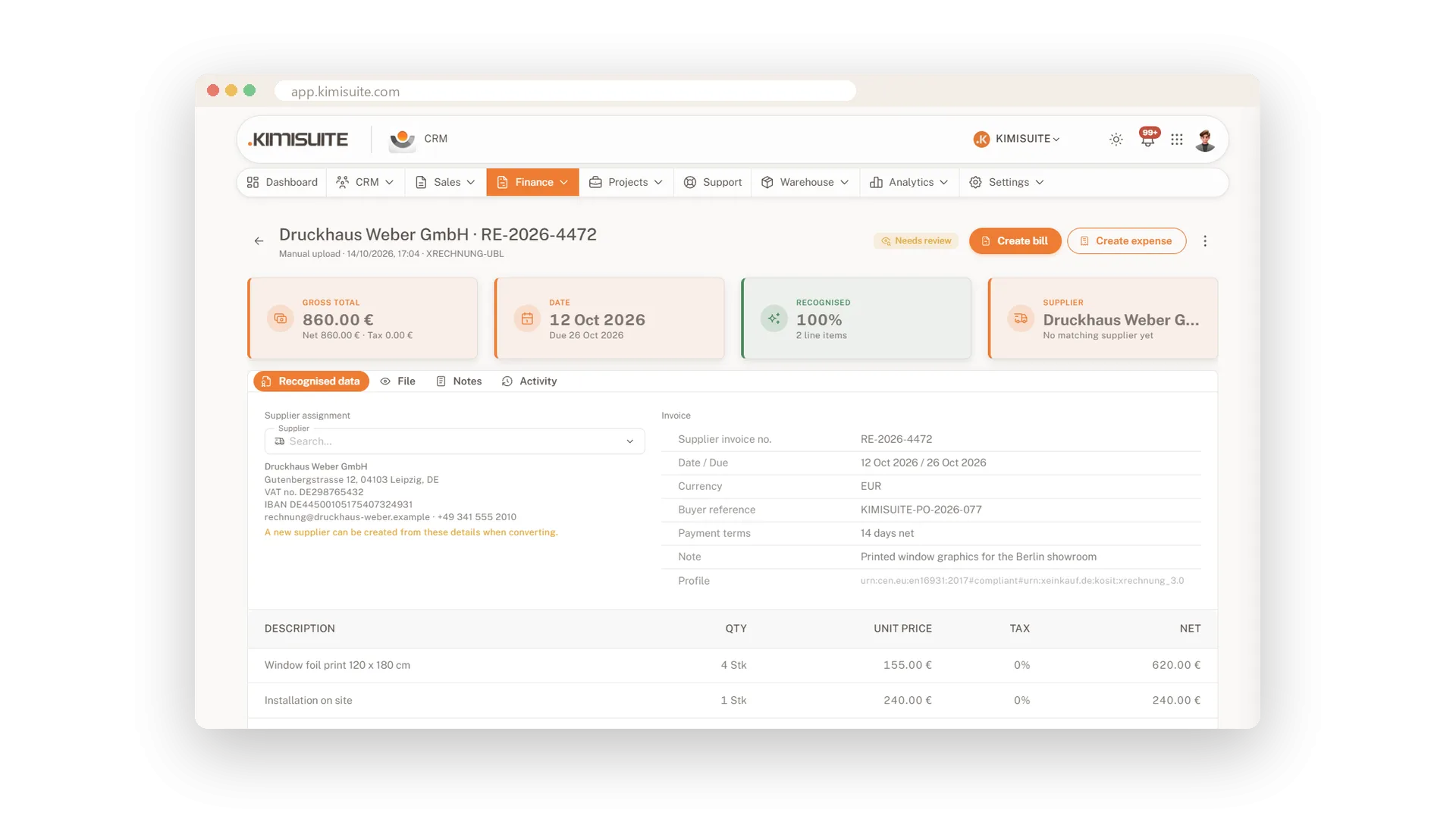 Supplier e-invoices, read exactly
