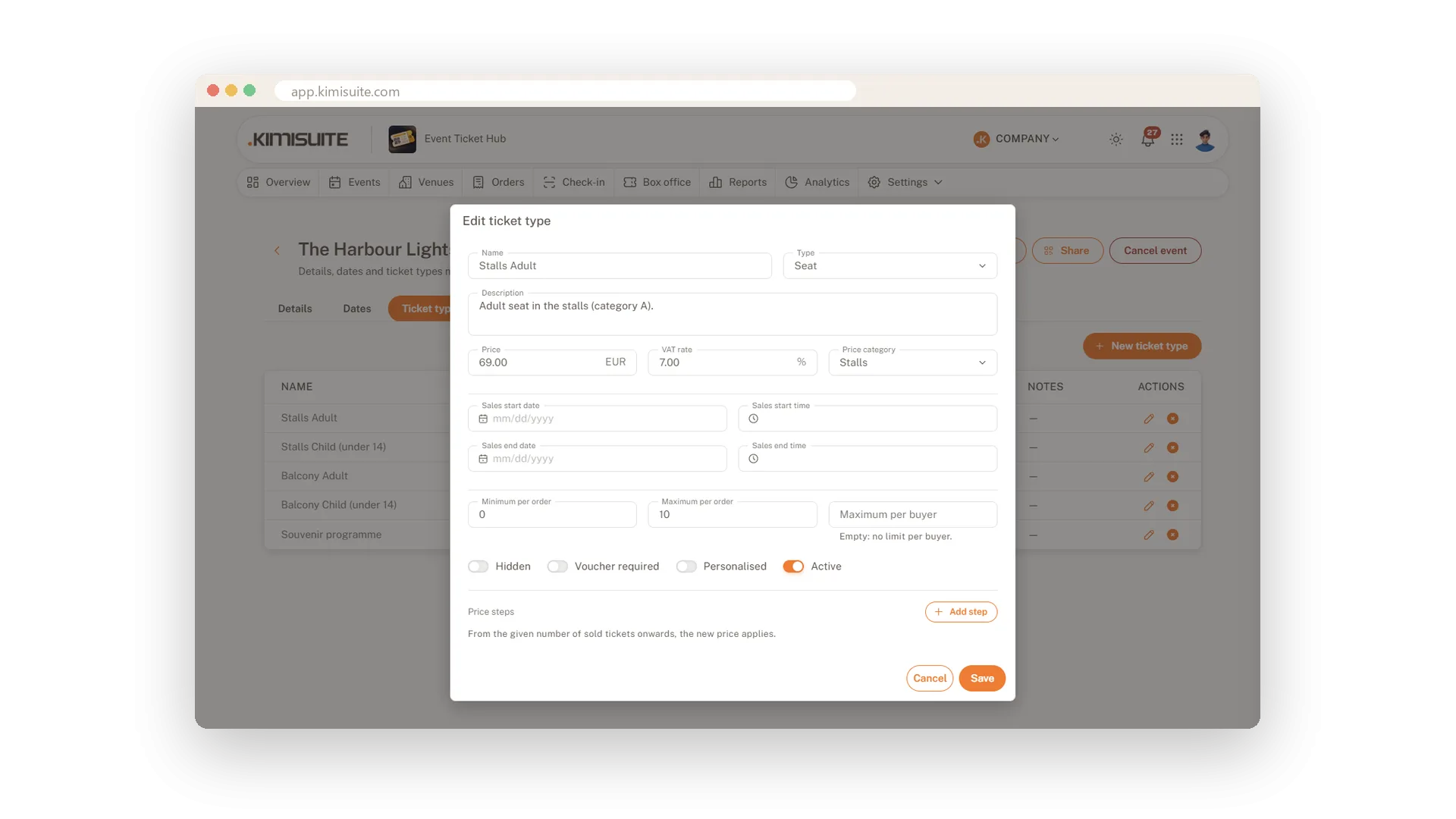 Early bird prices and sales windows