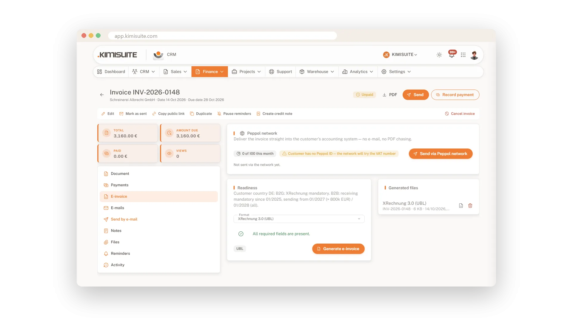 Screenshot: E-invoices your customers can book straight away