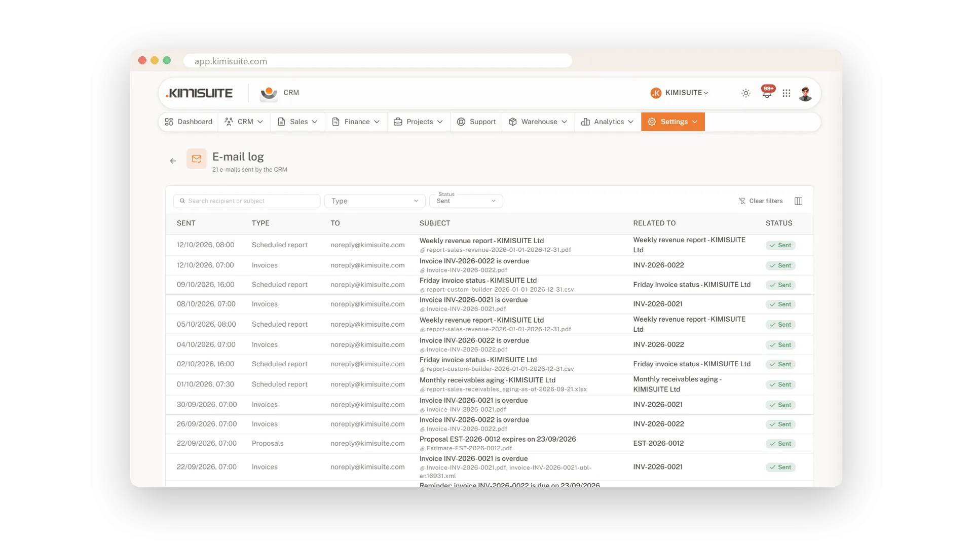 Cada e-mail, registado