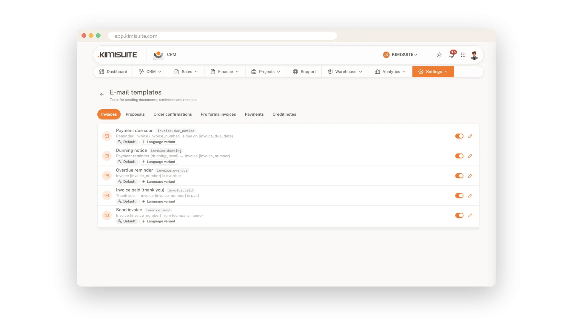 Screenshot: E-mails in your words and language