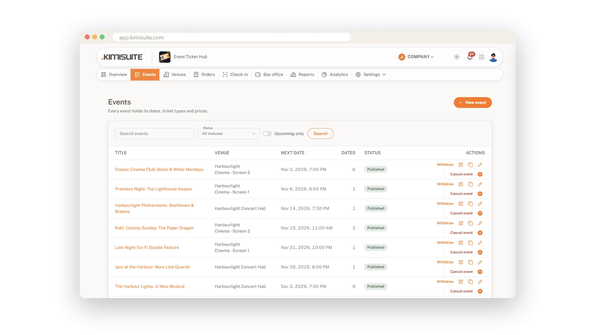 Screenshot: Ticketing for every kind of event