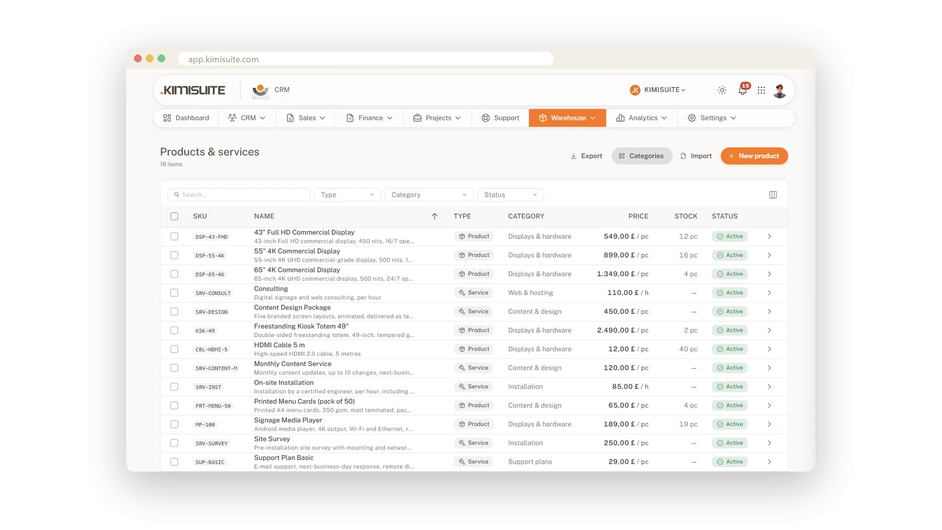 Products and services with your prices