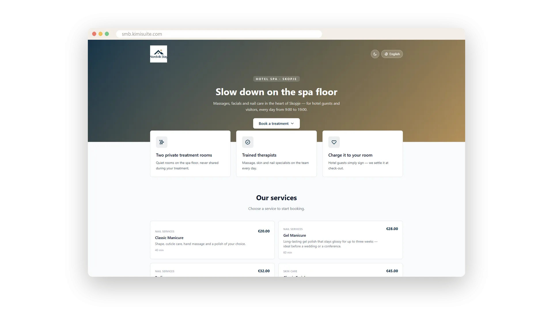 Captura de pantalla: Tu propio sitio web de reservas