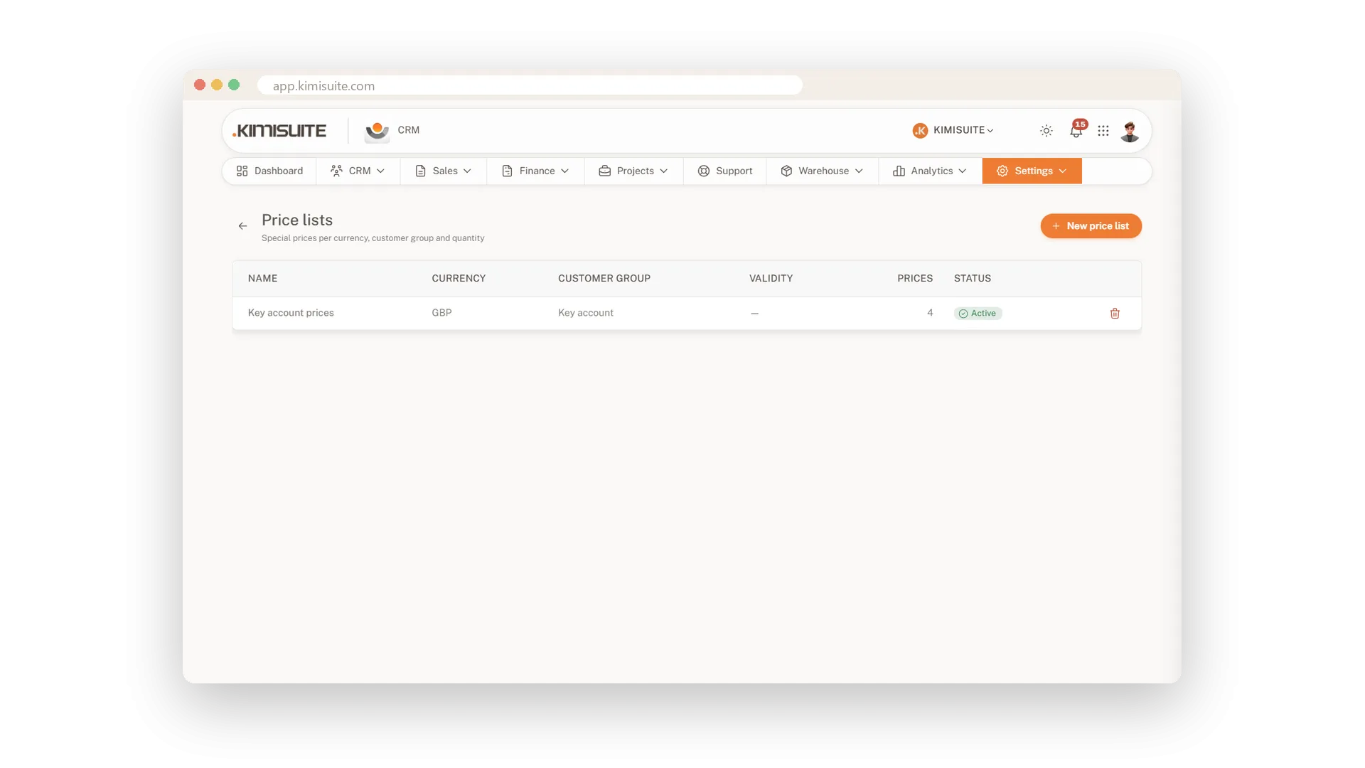 Price lists per customer group