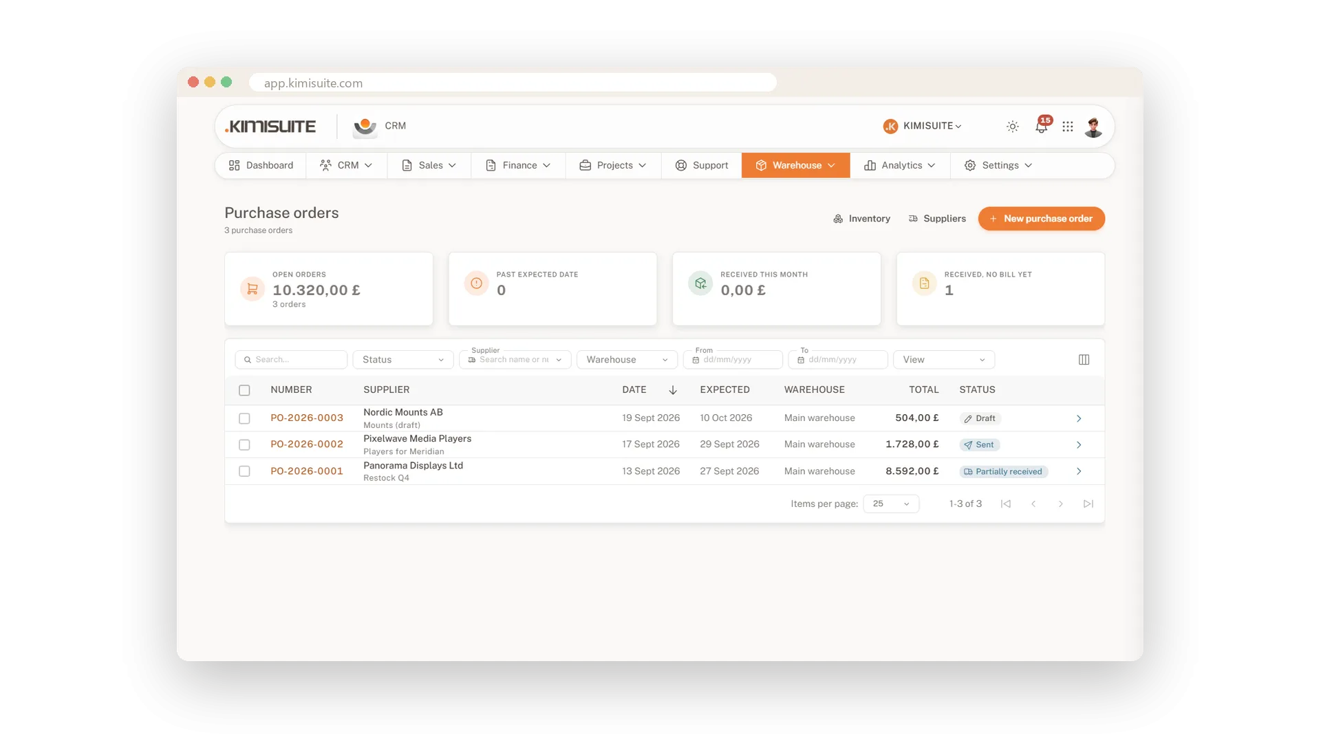 Purchase orders to your suppliers
