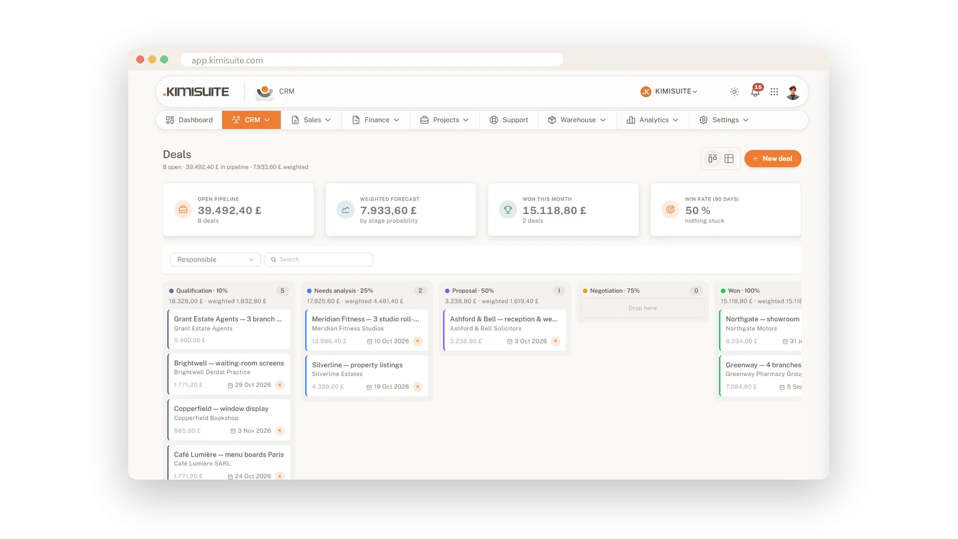 Screenshot: Deals and pipelines with a forecast