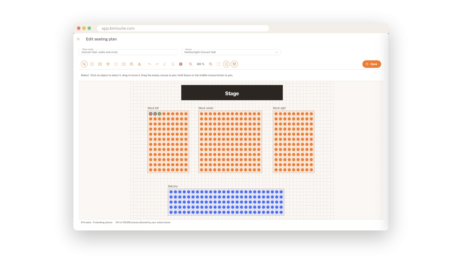Screenshot: Seating plans you draw yourself
