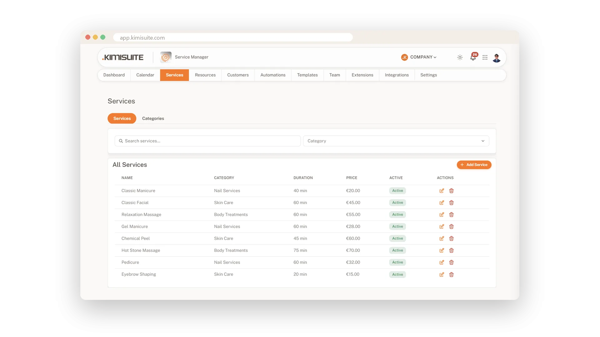 Captura de pantalla: Tus servicios, con precios claros