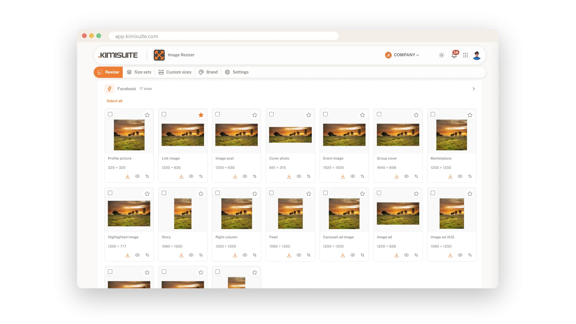 Screenshot: Every social media size from one image