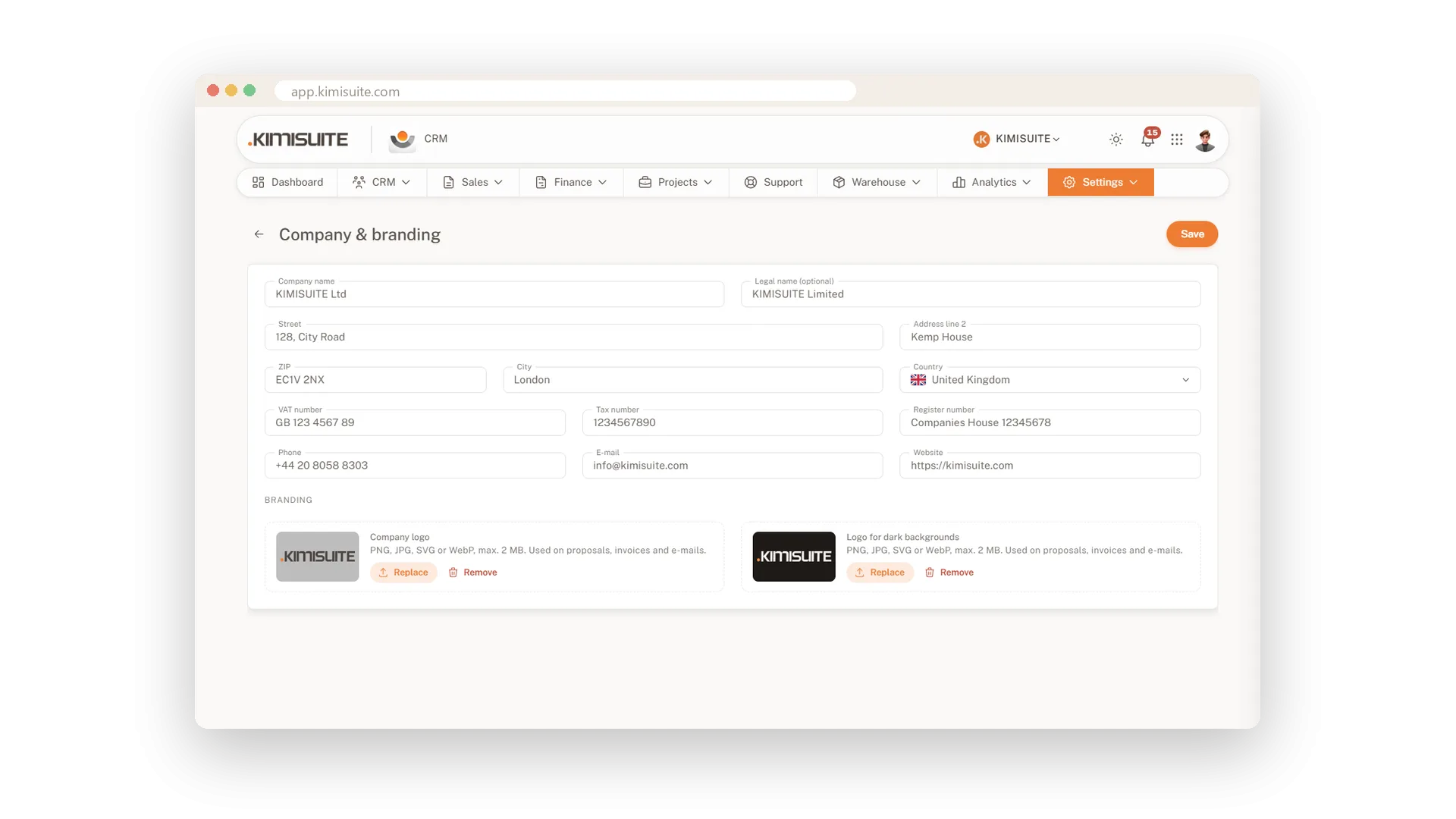 Screenshot: Your company, your settings