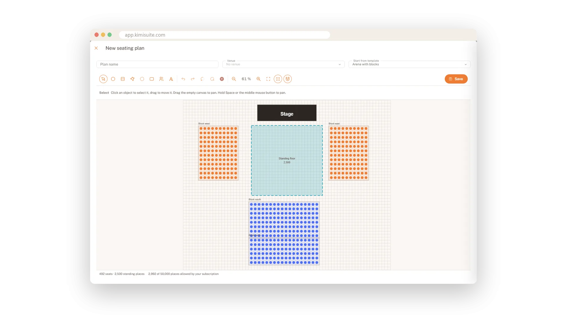 Standing areas next to seats