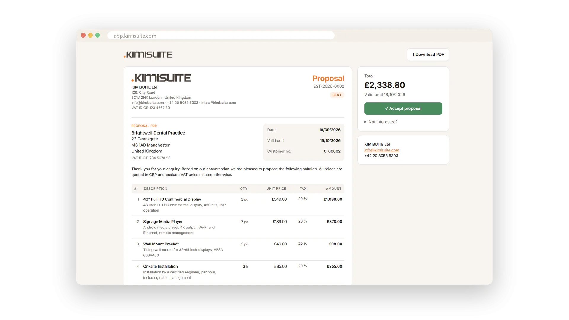 One path from enquiry to payment, without switching tools
