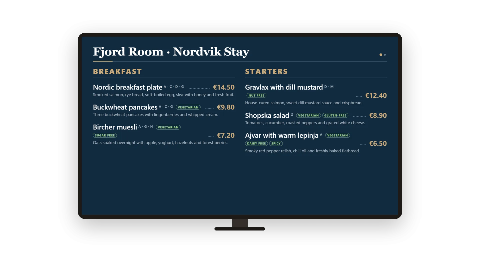 Your menu on the screens in your restaurant